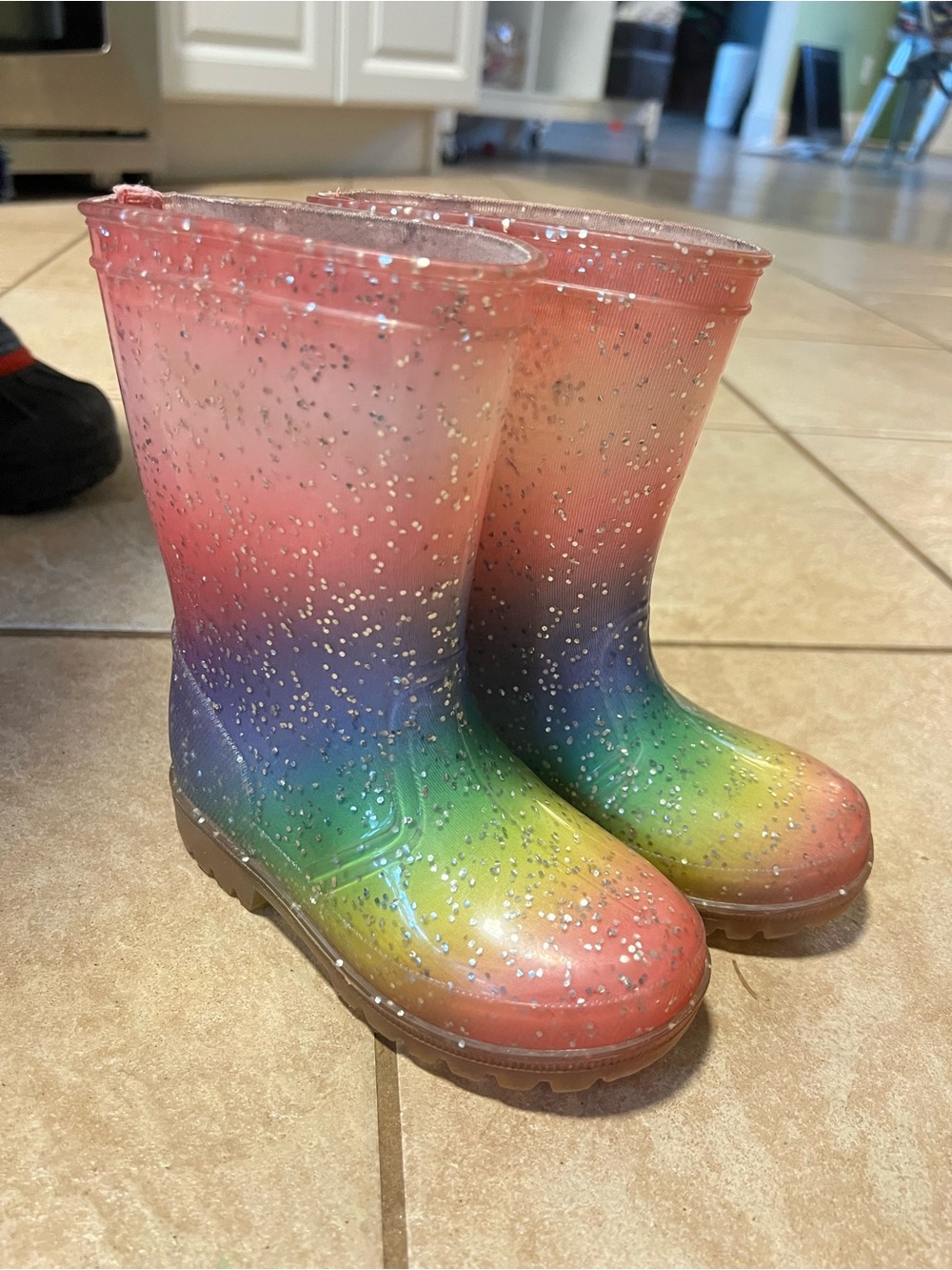 Kids Rainbow Glitter Rain Boots - Pink Green Blue